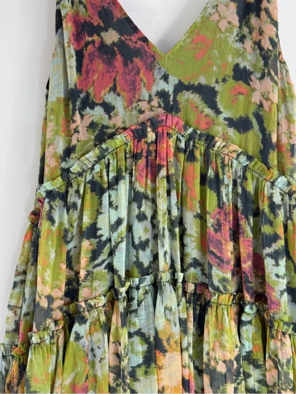 Free People Green Multi Floral Tiered V-Neck Maxi Dress - Picture 3 of 4